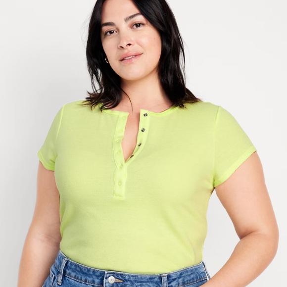 NWT OLD NAVY Short-Sleeve Waffle-Knit Henley Top Color: Lime Is Up - Picture 5 of 8